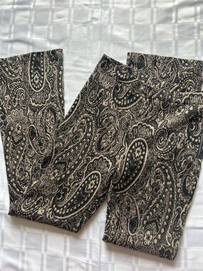 H&M Paisley Print Flare Pants in Black & Taupe